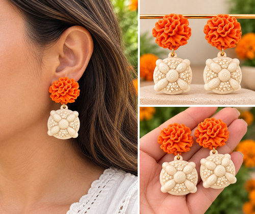 Cempasúchil and pan de muertos earrings